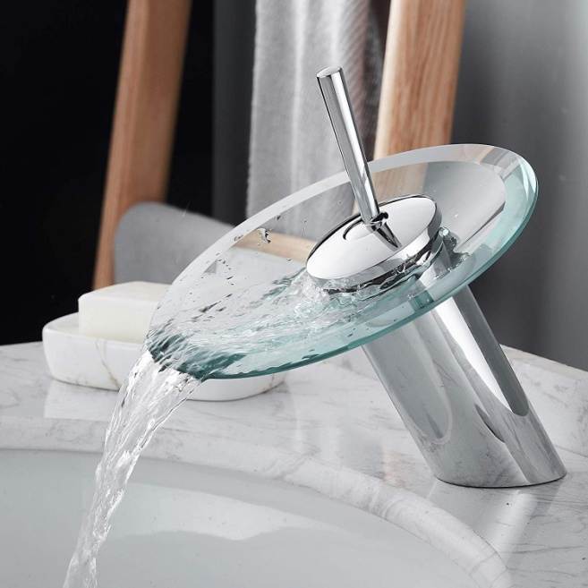 RODDEX Waterfall Bathroom Sink Faucet Solid Brass Glass One Handle Single Hole Basin Vanity Bathroom Faucet, Short, Blue+Chrome - - Amazon.com