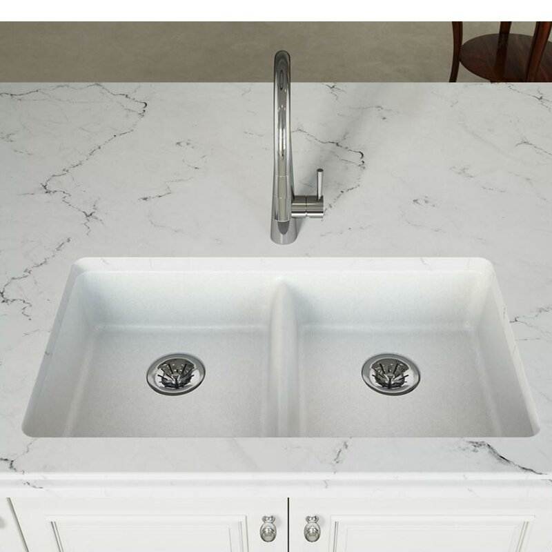 Elkay Quartz Classic 33" L x 19" W Double Basin Undermount Kitchen Sink with Basket strainer | Wayfair